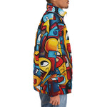 Down-Padded Puffer Jacket Colorful Heart Shapes Graffiti