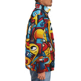 Down-Padded Puffer Jacket Colorful Heart Shapes Graffiti