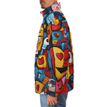 Down-Padded Puffer Jacket Colorful Heart Shapes Graffiti