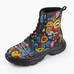 Casual Leather Chunky Boots Colorful Heart Shapes Graffiti