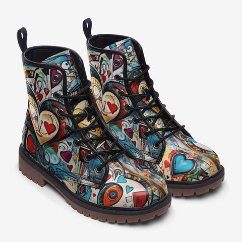 Leather Boots Abstract Painting with Hearts