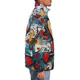 Down-Padded Puffer Jacket Abstract Painting with Hearts
