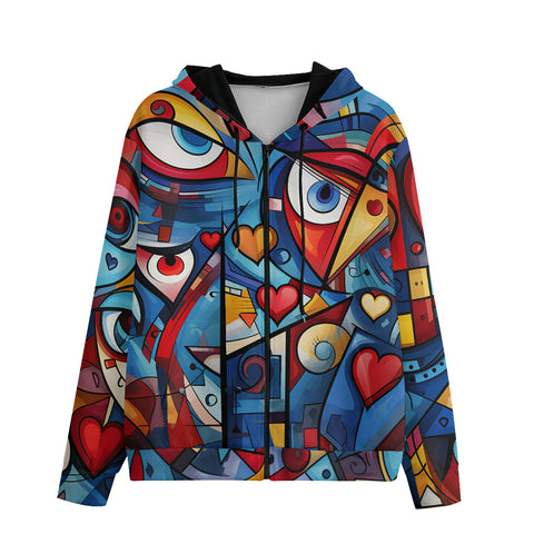 Men's Zip Up Hoodie Graffiti Love Hearts