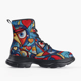 Casual Leather Chunky Boots Graffiti Love Hearts