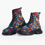 Casual Leather Chunky Boots Graffiti Love Hearts