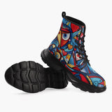 Casual Leather Chunky Boots Graffiti Love Hearts