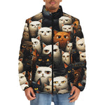 Down-Padded Puffer Jacket Cute Cats Art