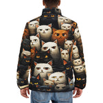 Down-Padded Puffer Jacket Cute Cats Art