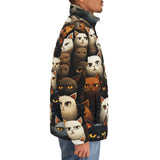 Down-Padded Puffer Jacket Cute Cats Art