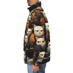 Down-Padded Puffer Jacket Cute Cats Art