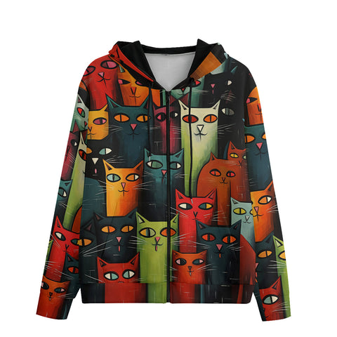 Men's Zip Up Hoodie Oil Painting Colorful Cats