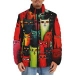 Down-Padded Puffer Jacket Oil Painting Colorful Cats