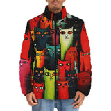 Down-Padded Puffer Jacket Oil Painting Colorful Cats