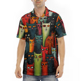 Men's Polo Shirt Oil Painting Colorful Cats