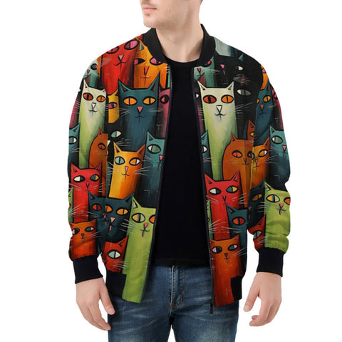 Bomber Jacket Oil Painting Colorful Cats