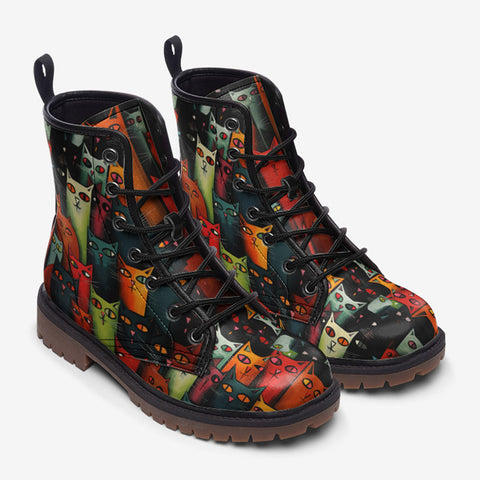 Leather Boots Oil Painting Colorful Cats