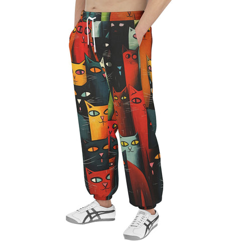 Men's Sweatpants Oil Painting Colorful Cats