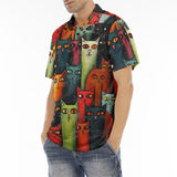 Men's Polo Shirt Oil Painting Colorful Cats