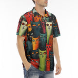 Men's Polo Shirt Oil Painting Colorful Cats