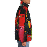 Down-Padded Puffer Jacket Oil Painting Colorful Cats
