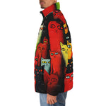 Down-Padded Puffer Jacket Oil Painting Colorful Cats