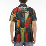 Men's Polo Shirt Oil Painting Colorful Cats