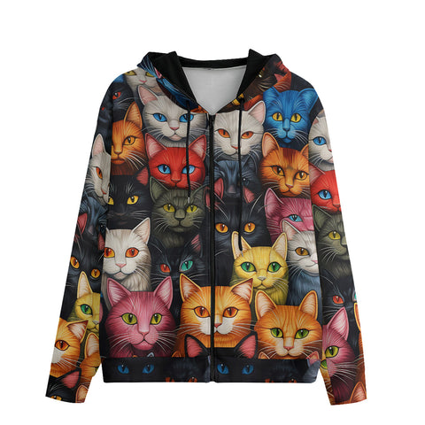 Men's Zip Up Hoodie Colorful Cats Collage