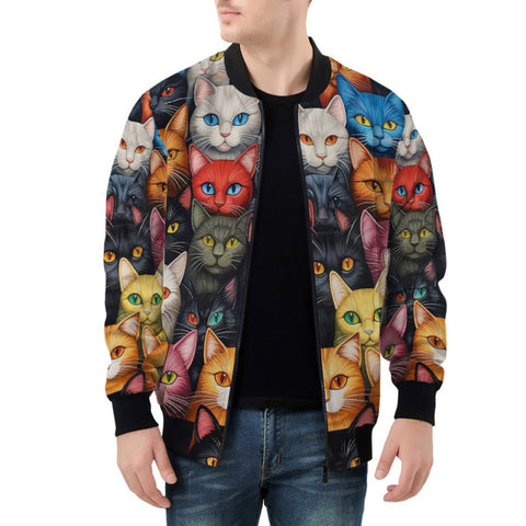 Bomber Jacket Colorful Cats Collage