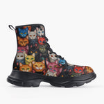 Casual Leather Chunky Boots Colorful Cats Collage