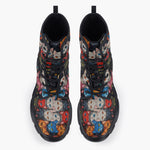 Casual Leather Chunky Boots Colorful Cats Collage