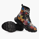 Casual Leather Chunky Boots Colorful Cats Collage