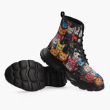 Casual Leather Chunky Boots Colorful Cats Collage