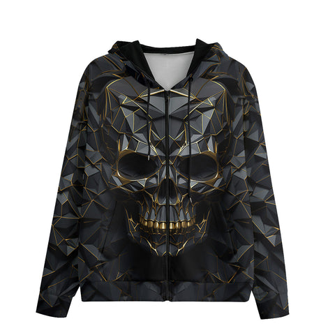 Men's Zip Up Hoodie Skull on Polygonal Shapes