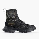 Casual Leather Chunky Boots Skull on Polygonal Shapes