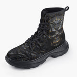 Casual Leather Chunky Boots Skull on Polygonal Shapes