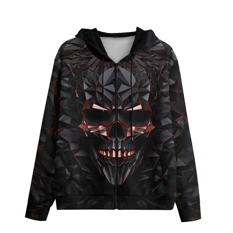 Men's Zip Up Hoodie Red Metal Skull Polygons