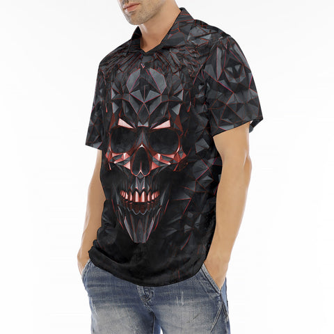 Men's Polo Shirt Red Metal Skull Polygons