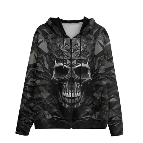 Men's Zip Up Hoodie Silver Skull Polygons