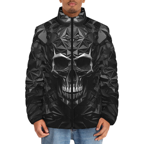 Down-Padded Puffer Jacket Silver Skull Polygons