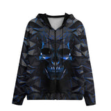 Men's Zip Up Hoodie Blue Skull Polygons