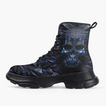 Casual Leather Chunky Boots Blue Skull Polygons