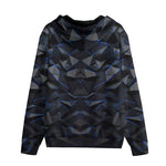 Men's Zip Up Hoodie Blue Skull Polygons