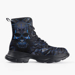 Casual Leather Chunky Boots Blue Skull Polygons