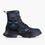 Casual Leather Chunky Boots Blue Skull Polygons