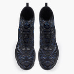 Casual Leather Chunky Boots Blue Skull Polygons