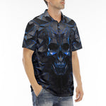 Men's Polo Shirt Blue Skull Polygons