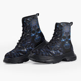 Casual Leather Chunky Boots Blue Skull Polygons