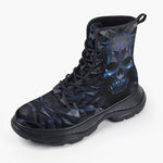 Casual Leather Chunky Boots Blue Skull Polygons
