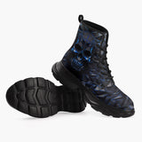 Casual Leather Chunky Boots Blue Skull Polygons