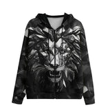 Men's Zip Up Hoodie Black Metal Lion Shapes